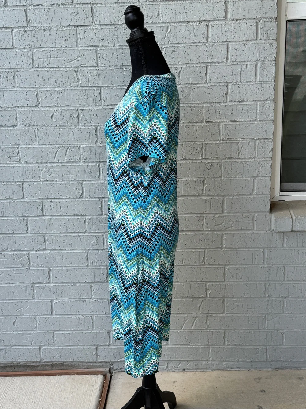 Women’s Blue Chevron Midi Dress - Casual Summer Style - Picture 2 of 5